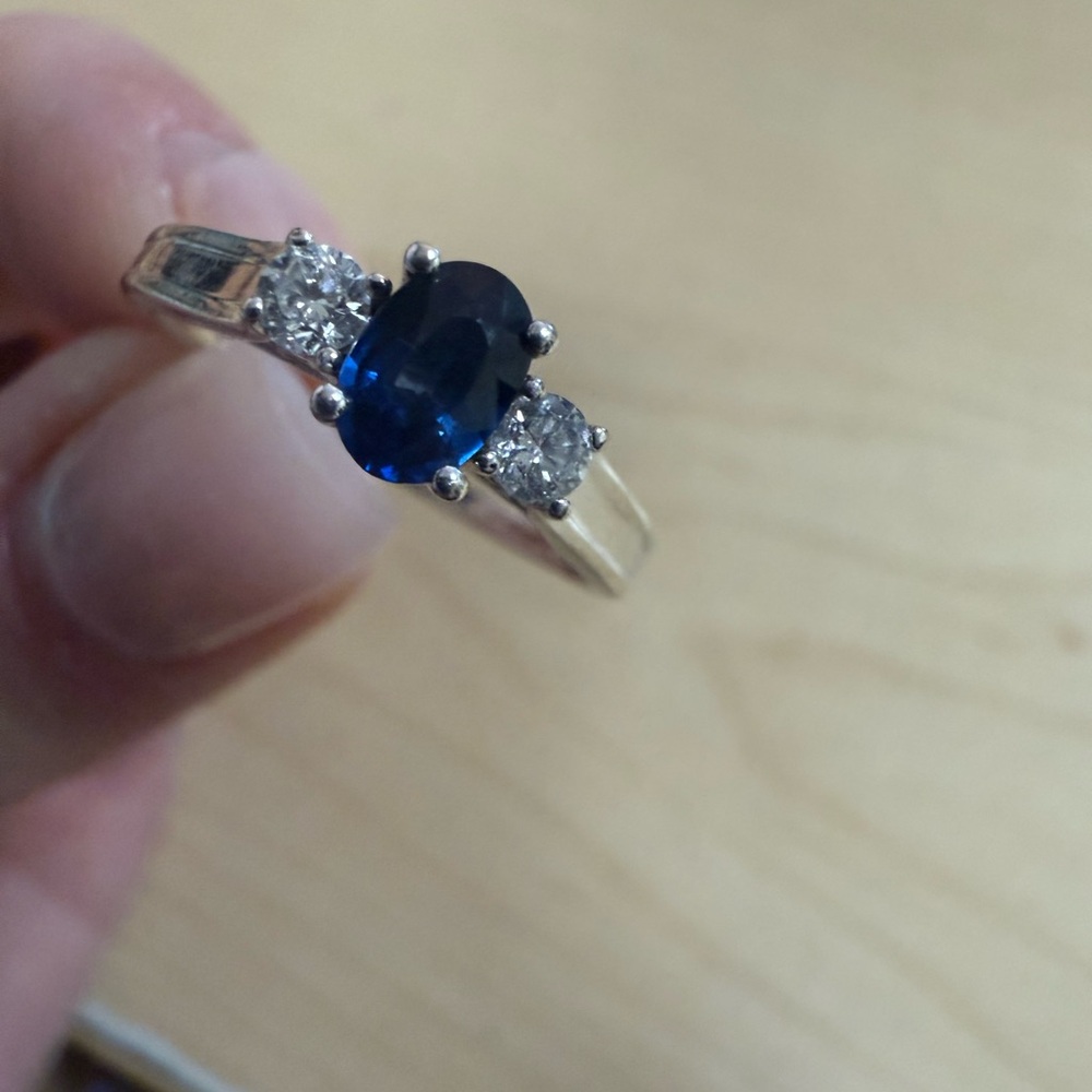 Natural Sapphire Ring in 14k White Gold with 1/4 ct tw Diamonds